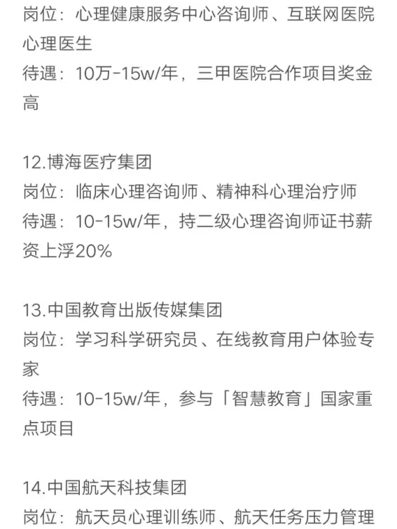 心理学专业秋招可以投的央国企