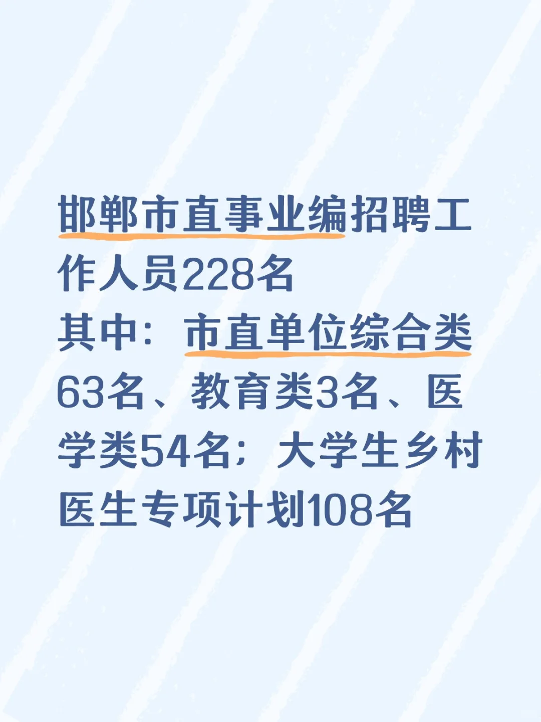 邯郸市直事业编招聘工作人员228名