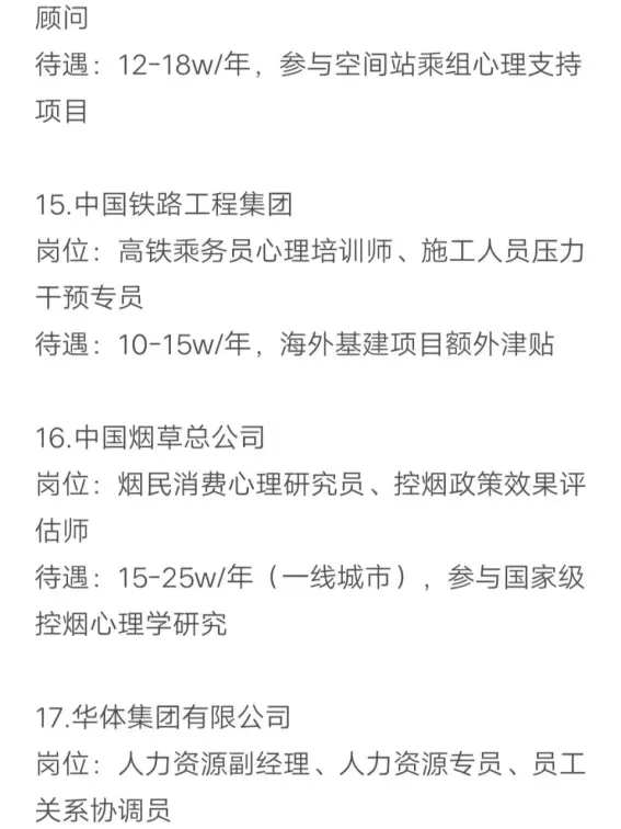 心理学专业秋招可以投的央国企