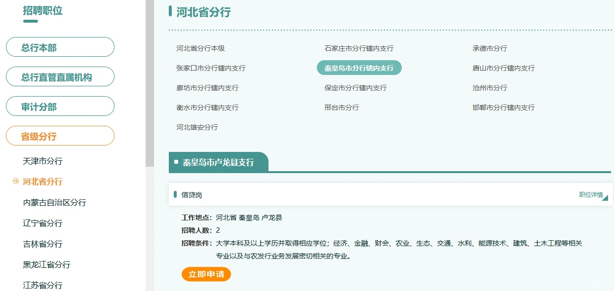 秦皇岛有岗！中国农业发展银行招聘