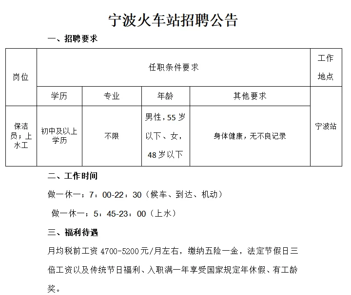 宁波火车站招聘公告