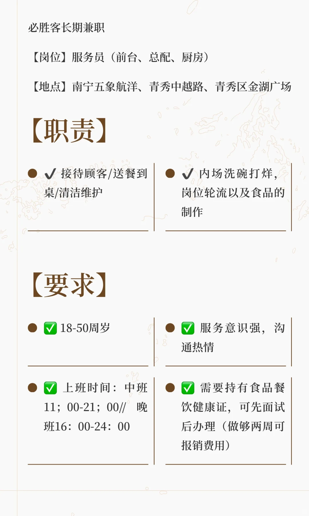 南宁必胜客长期兼职招聘啦