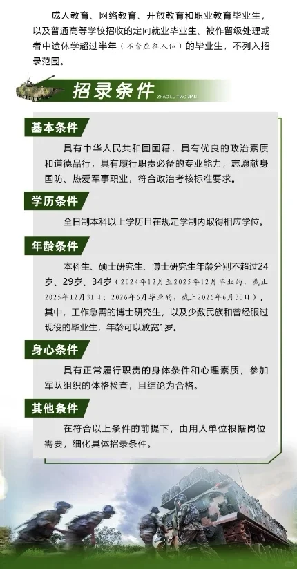陆军直接选拔招录军官公告!