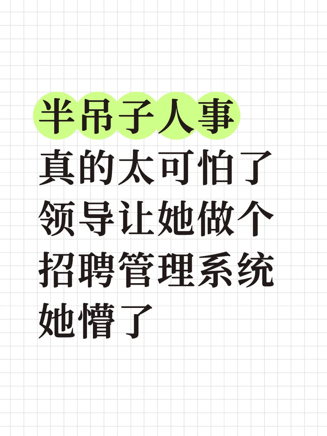 半吊子人事，因为不会做招聘管理系统被辞了