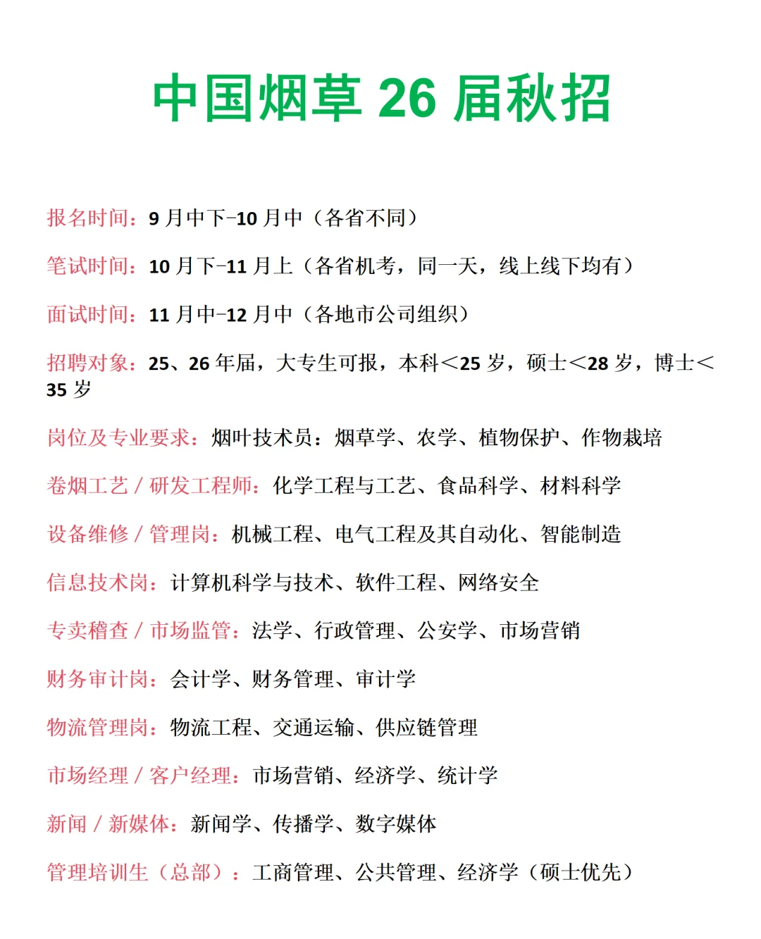 中国烟草26届校园招聘开始啦