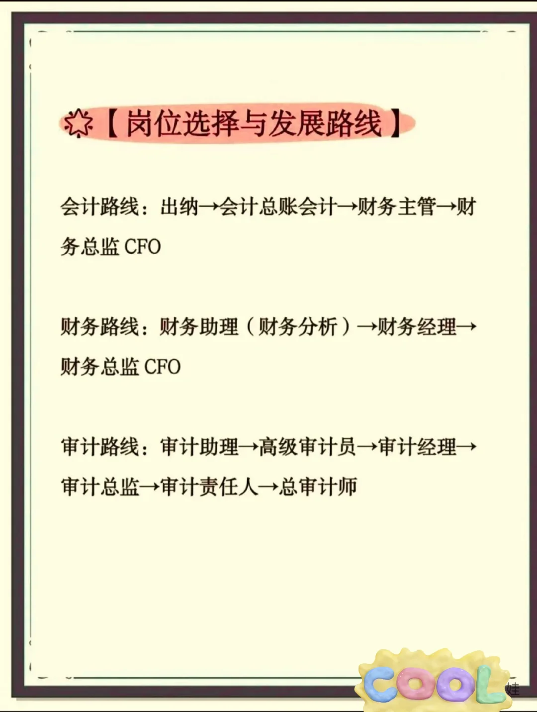 岀纳、会计、财务三个岗位的区别