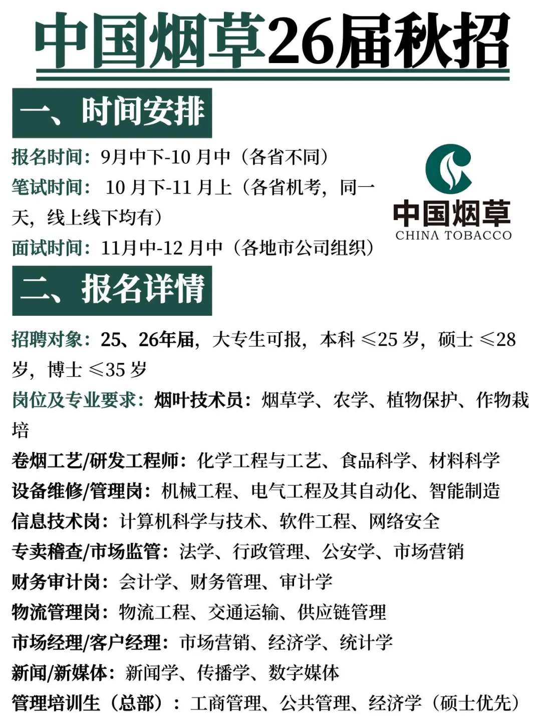 中国烟草2026届校园招聘公告
