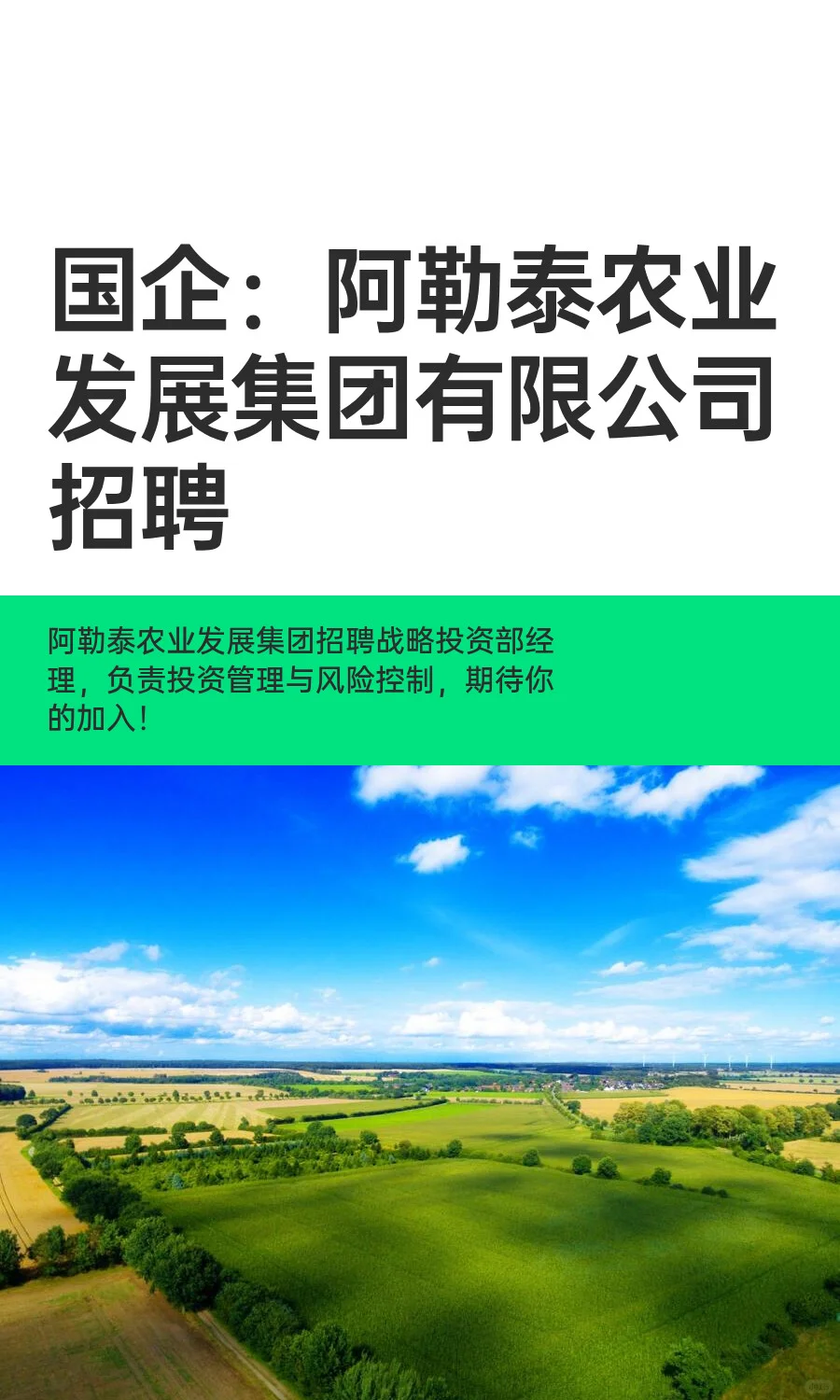 国企：阿勒泰农业发展集团有限公司招聘