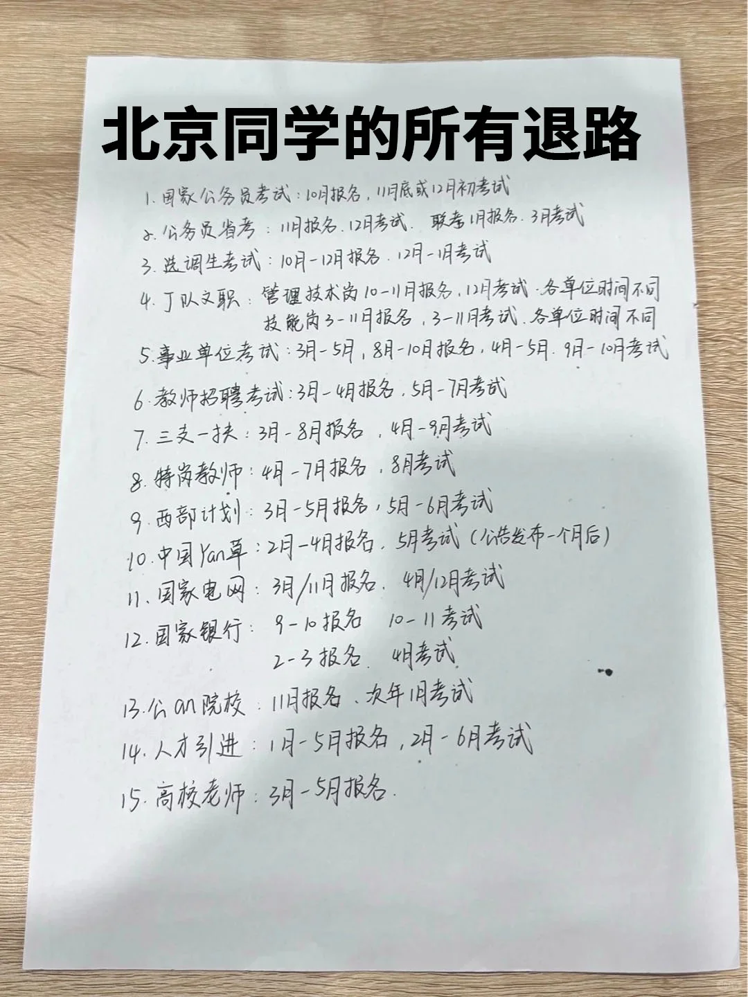 北京同学的所有退路！！