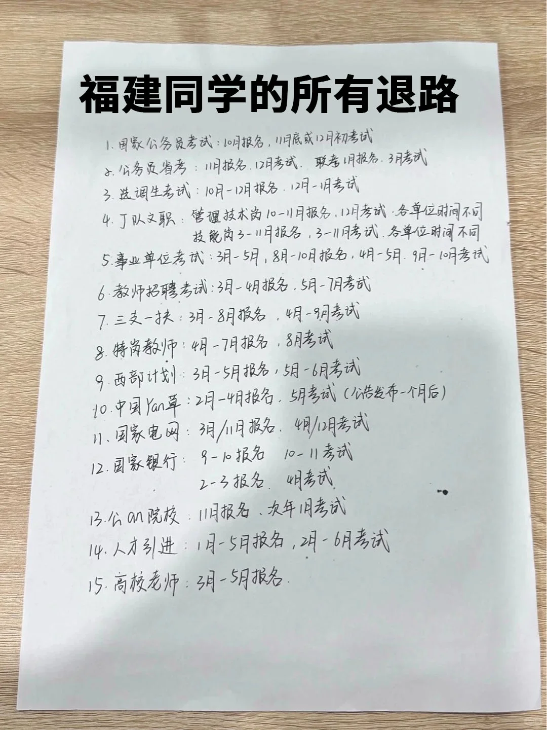 福建同学的所有退路！！