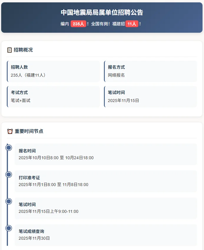 中国地震局公开招聘啦！235人!