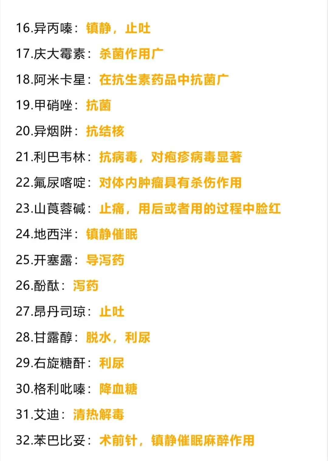 实习生必须要知道的常见药物作用