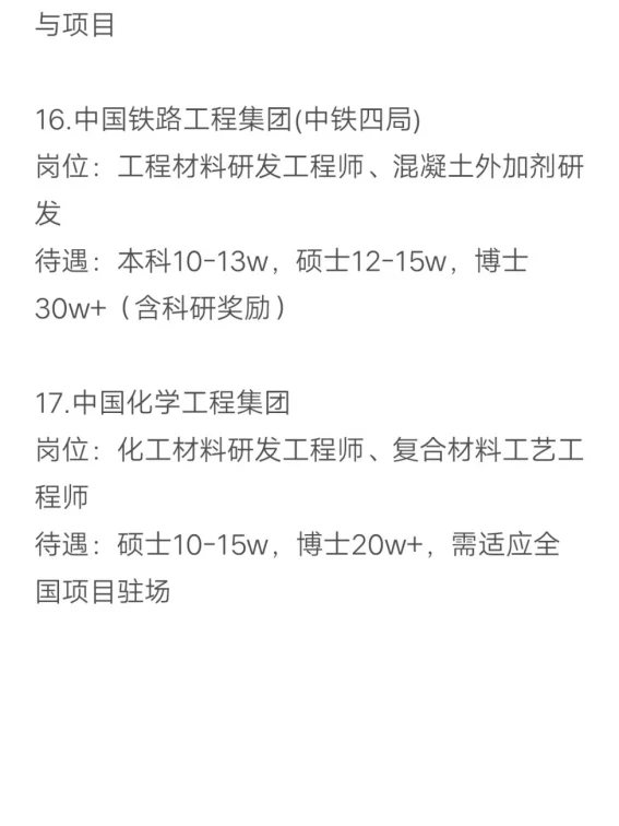 材料类专业秋招可以投的央国企