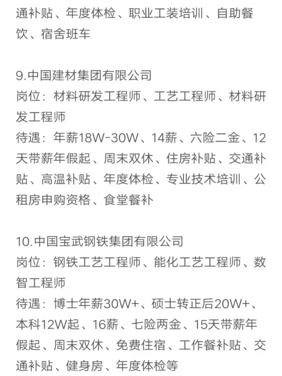 材料类专业秋招可以投的央国企