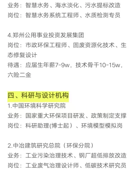 环境工程类专业秋招可以投的央国企