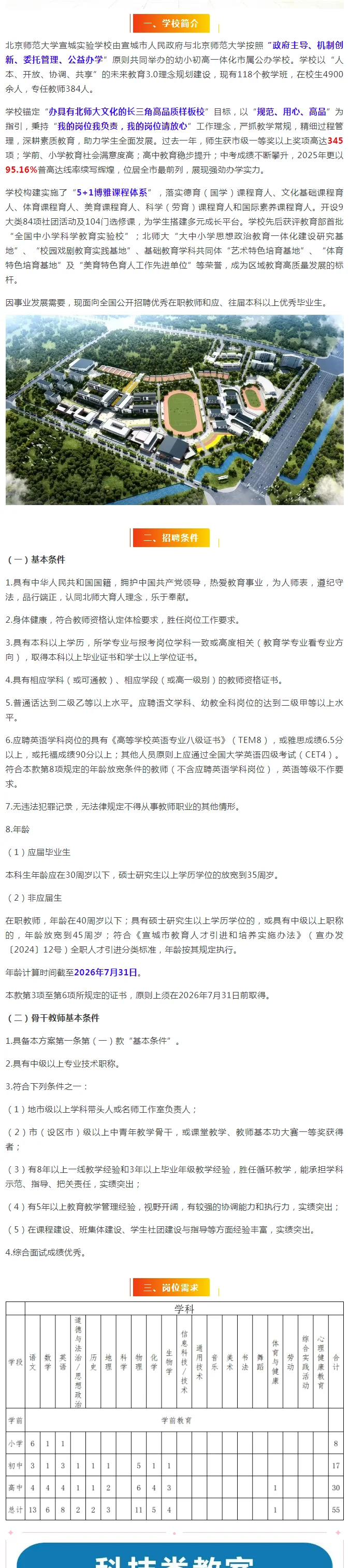 北师大宣城实验学校2025年秋季教师招聘启事
