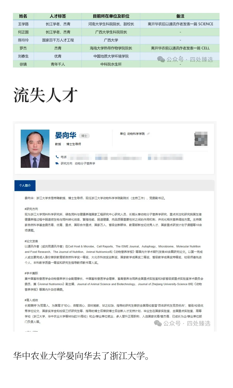 华中农业大学人才流失！