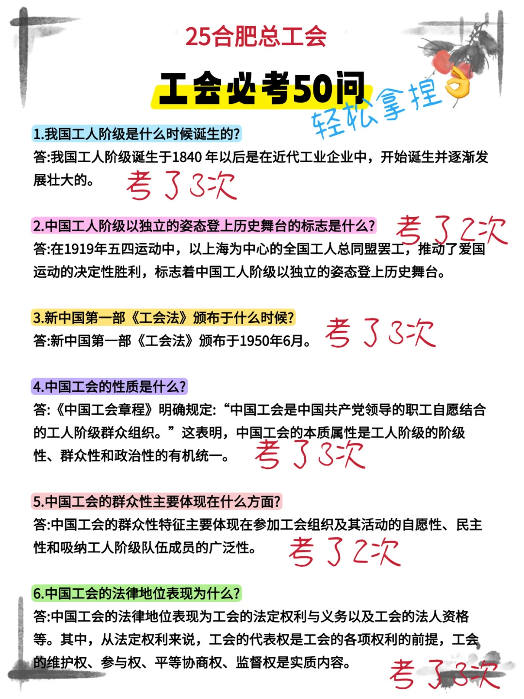 25合肥总工会，大概率考这些