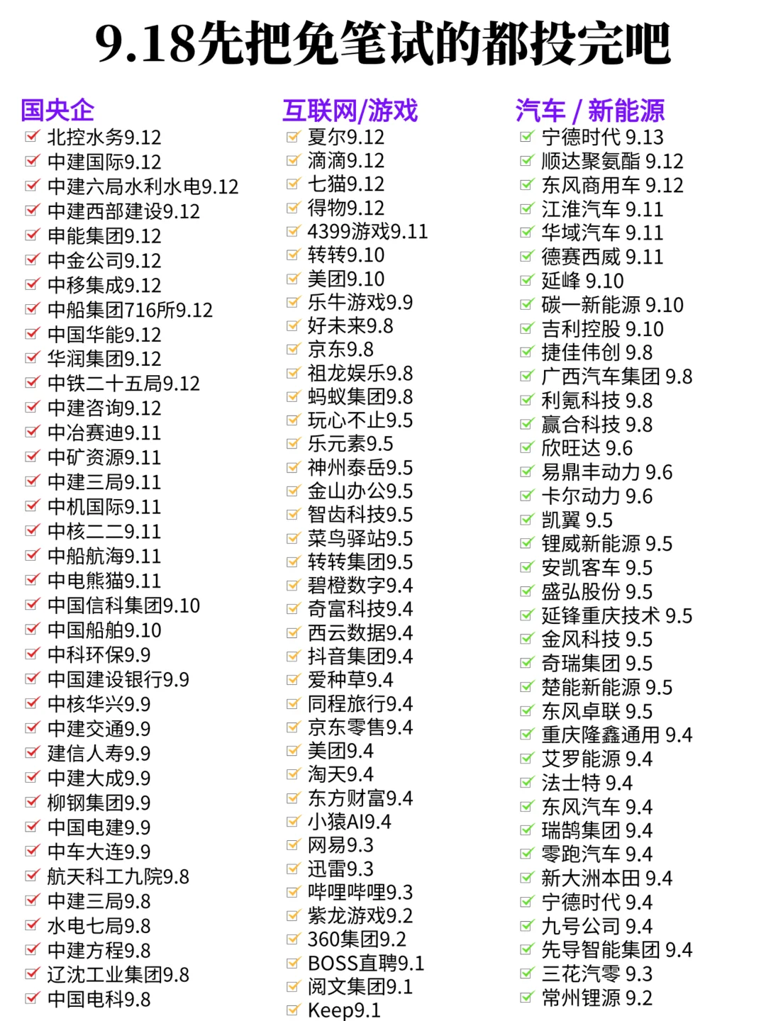 9.18先把免笔试的都投完😎