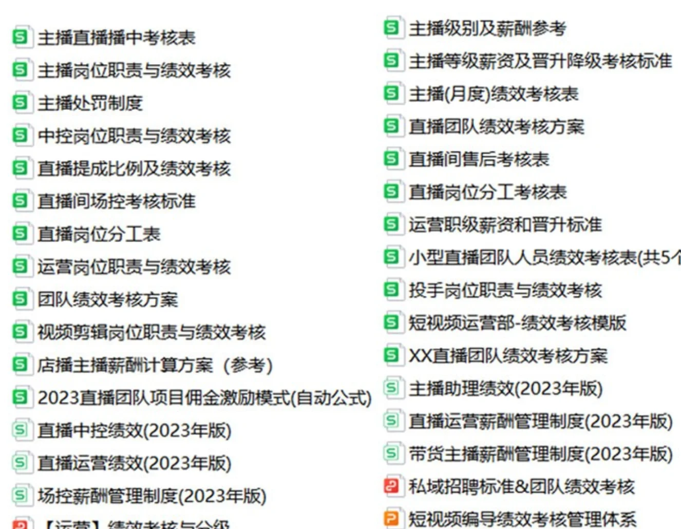 带货主播——绩效考核指标表