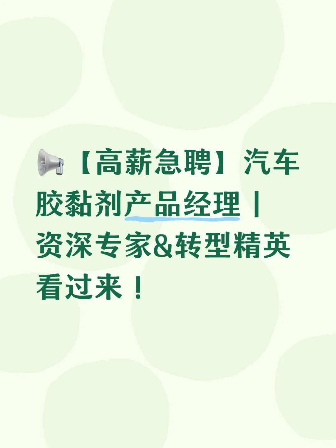 📢【高薪急聘】汽车胶黏剂产品经理