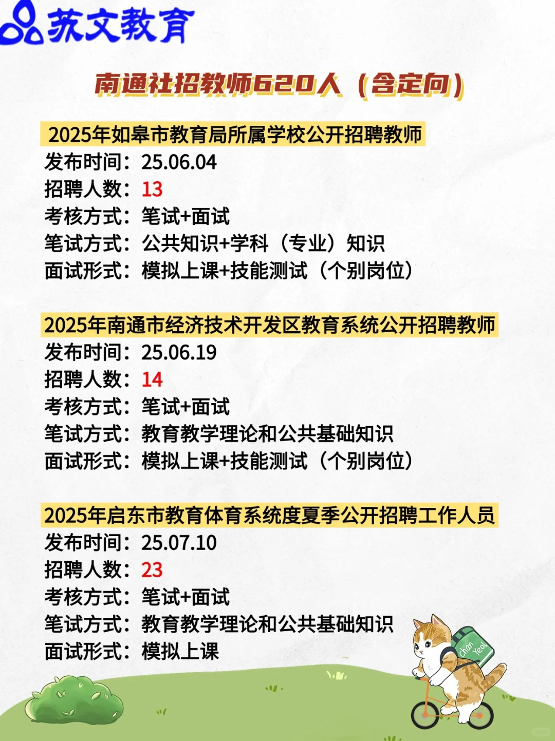 2025南通教招（校招+社招）公告汇总