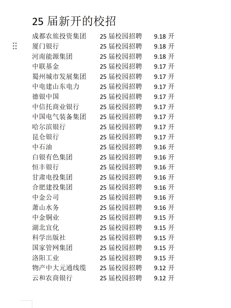 9.18，25届新开的校招