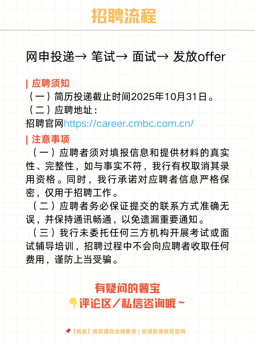 🌟中国民生银行总行2025社会招聘开启！
