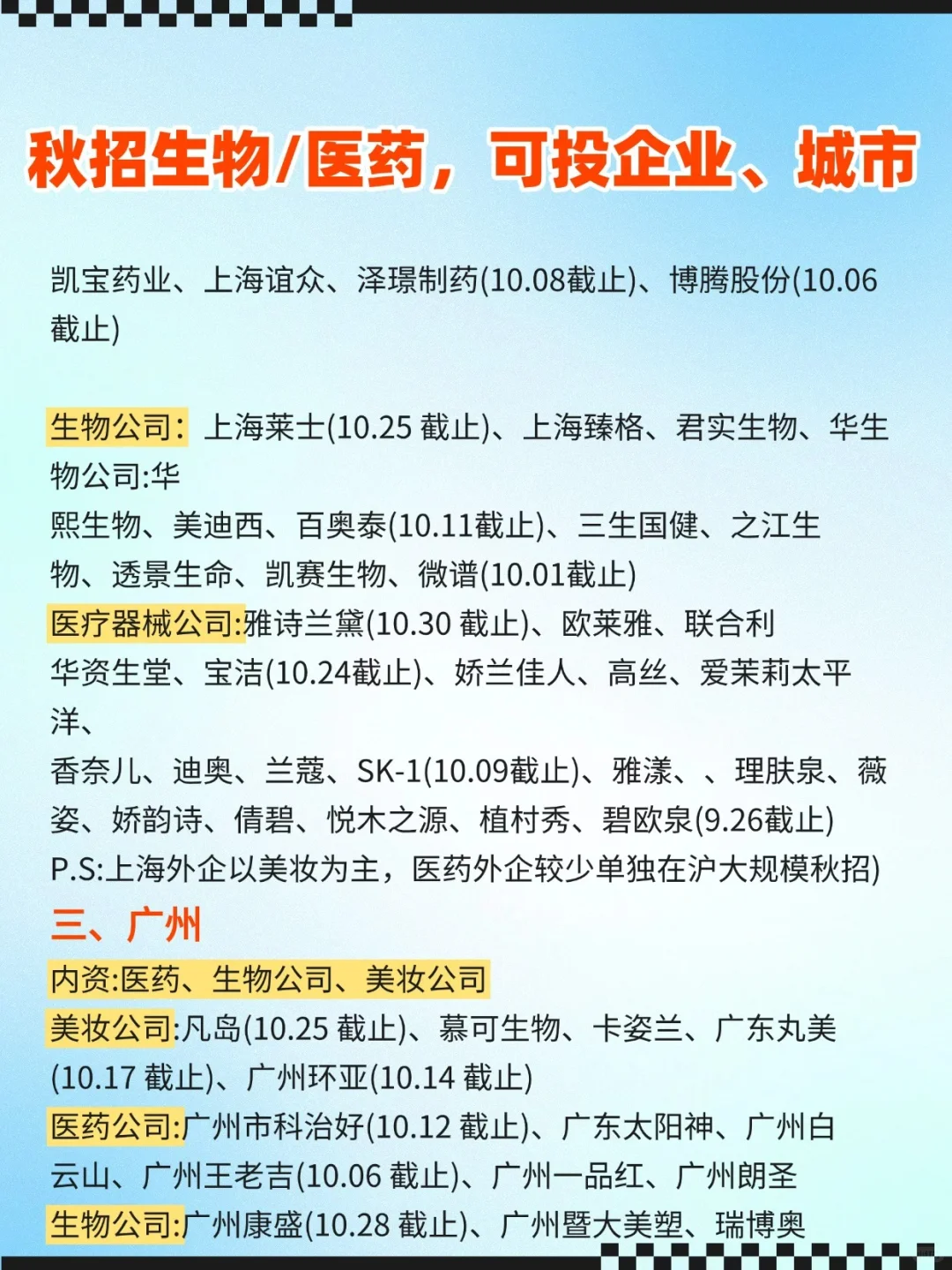 看这秋招别焦虑啦！生物/医药专业可投公司
