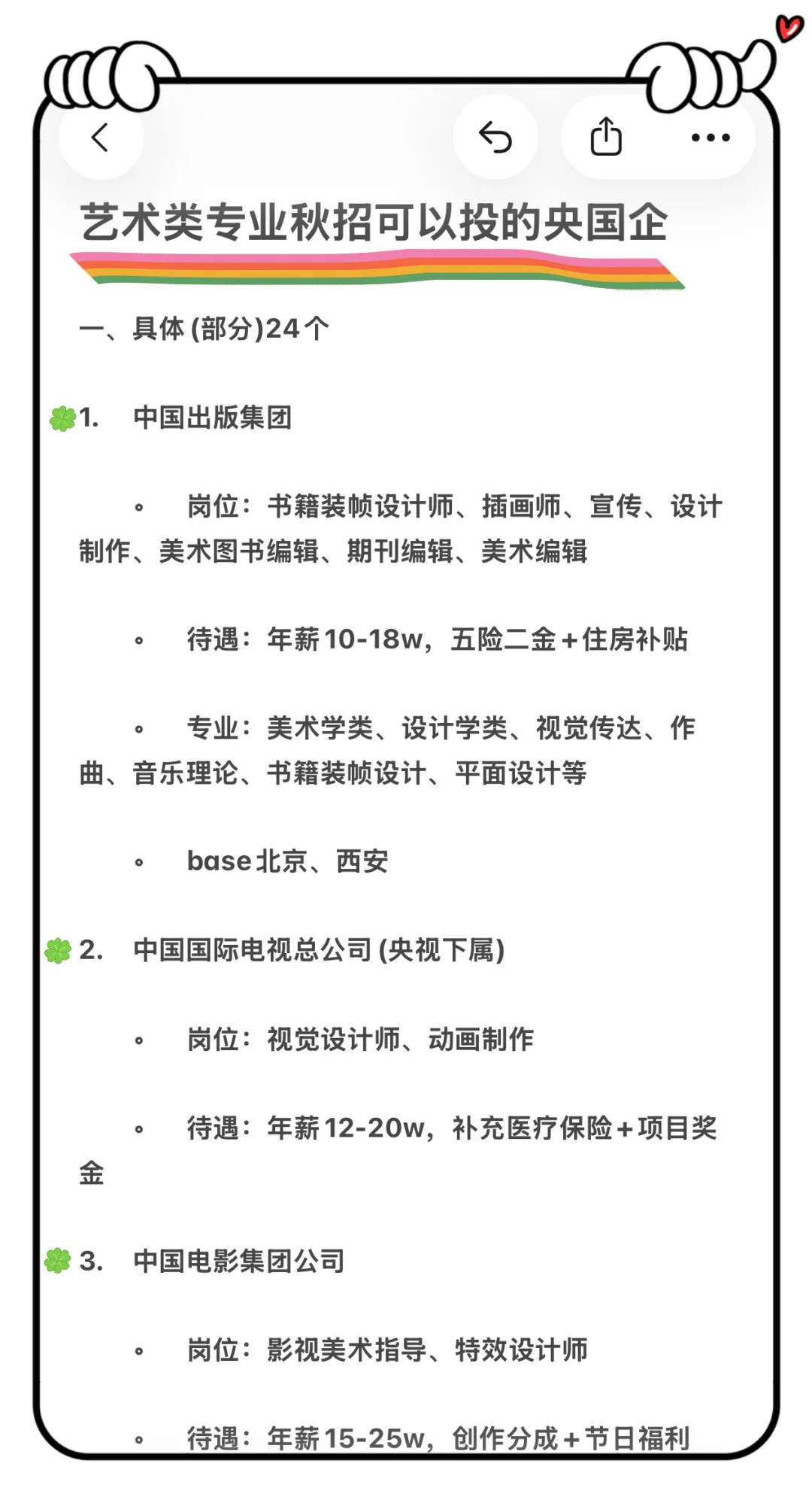 艺术类专业秋招可以投的央国企！！
