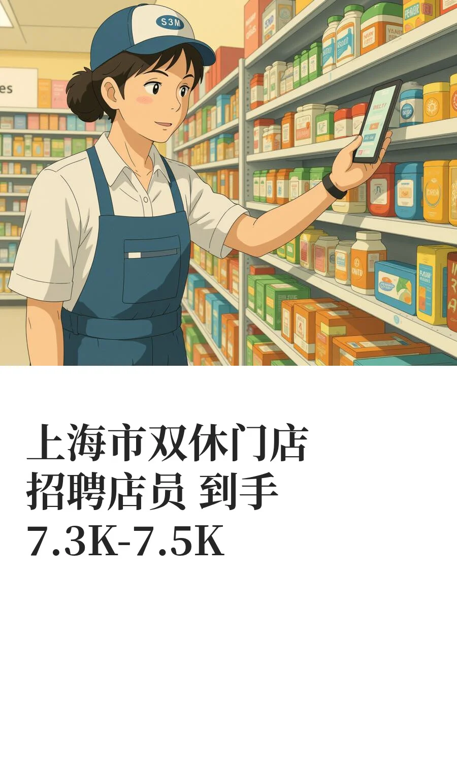 上海市双休门店招聘店员 到手7.3K-7.5K