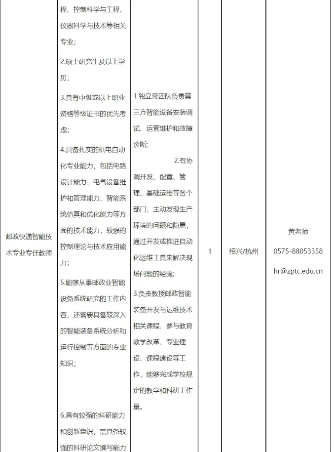 浙江邮电职业技术学院2025年招聘公告