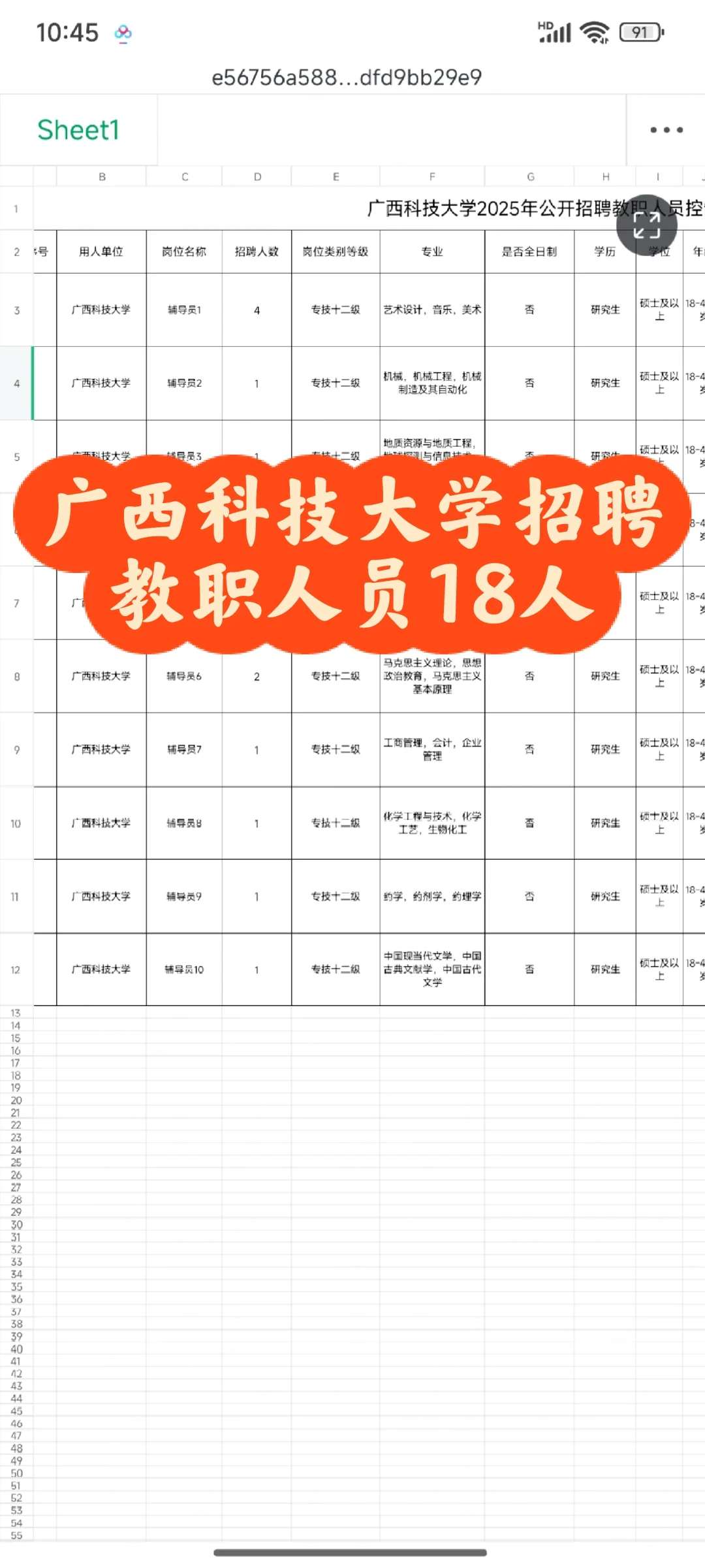 广西科技大学招聘教职人员18人