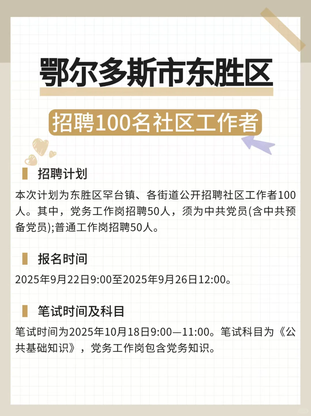 鄂尔多斯市东胜区招聘100名社区工作者