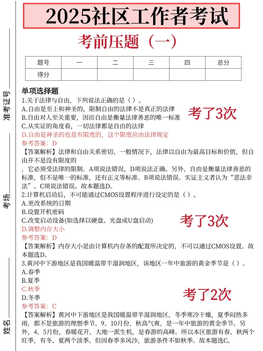 25临汾安泽社区工作者，大概率就考这些