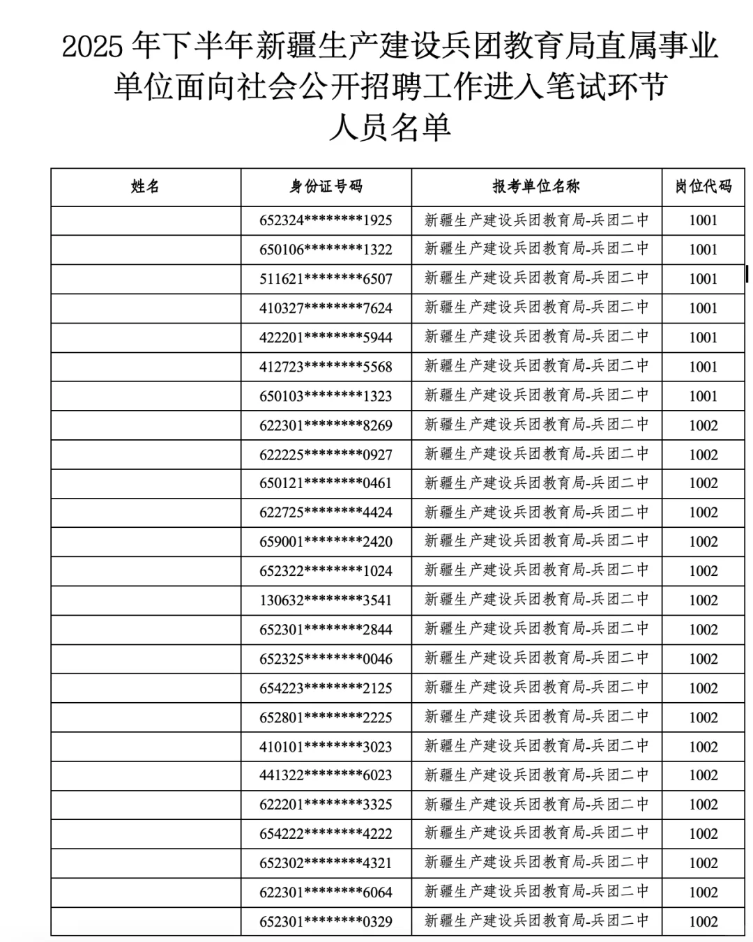 兵团教育局，招聘，笔试安排