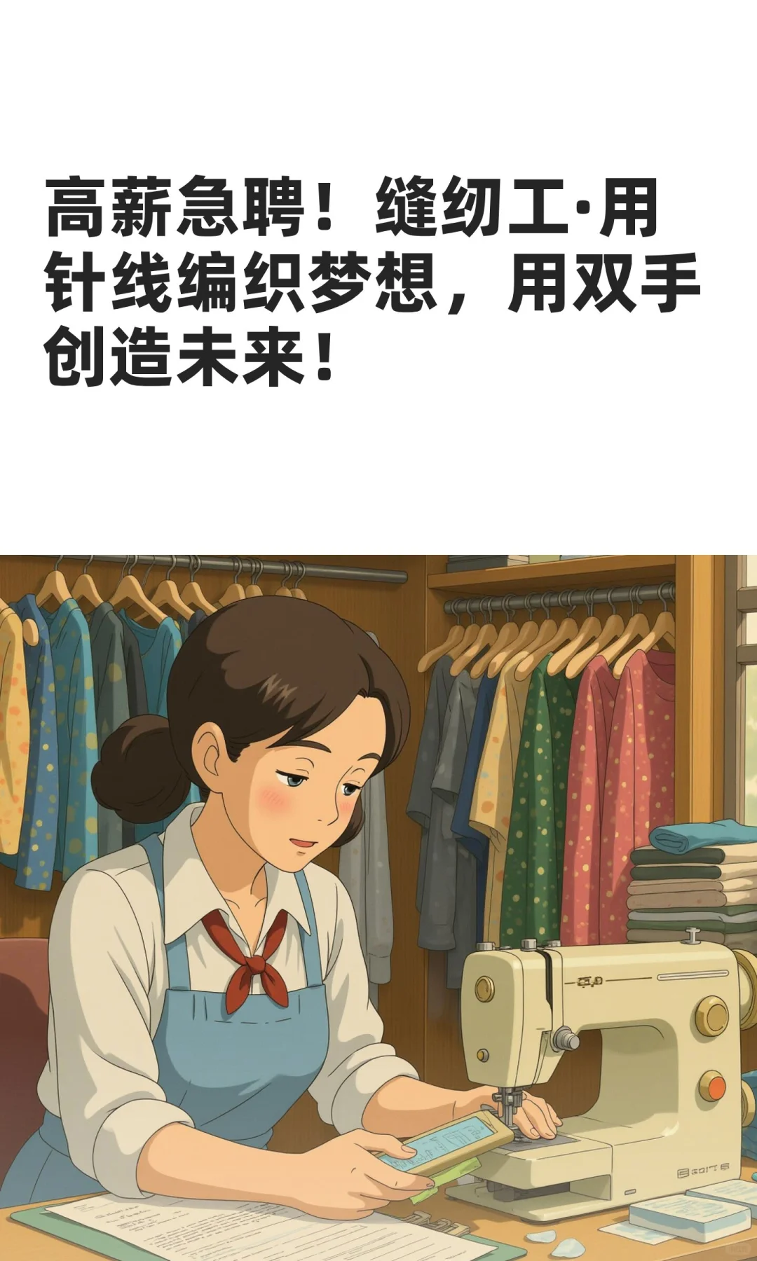 高薪急聘！缝纫工·用针线编织梦想，用双手