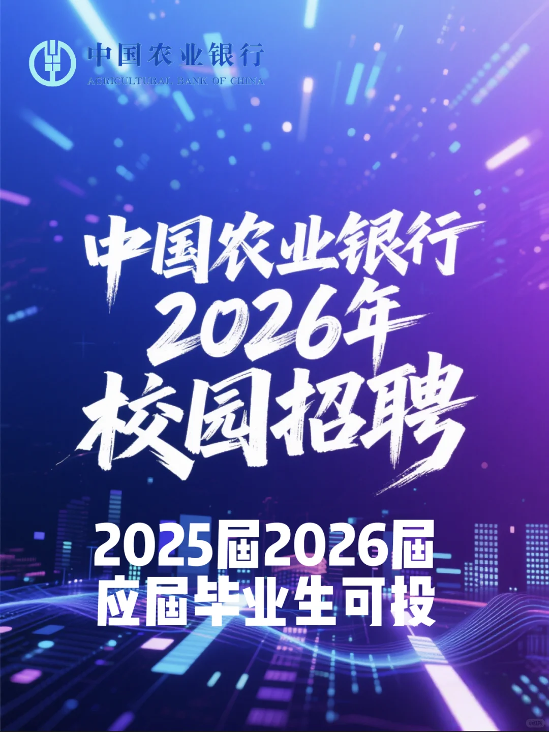 中国农业银行2026年校园招聘【25届26届可投