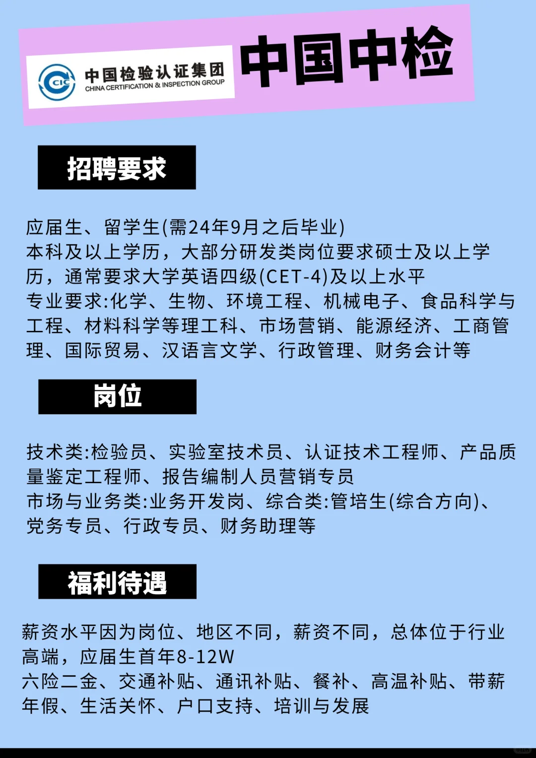 中国中检急招应届大学生