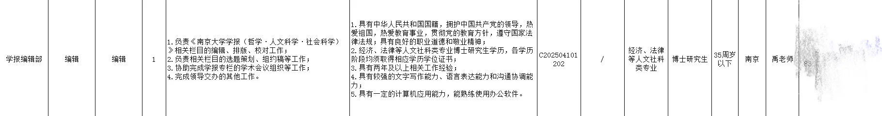 CSSCI名刊南京大学学报招聘博士编辑一名