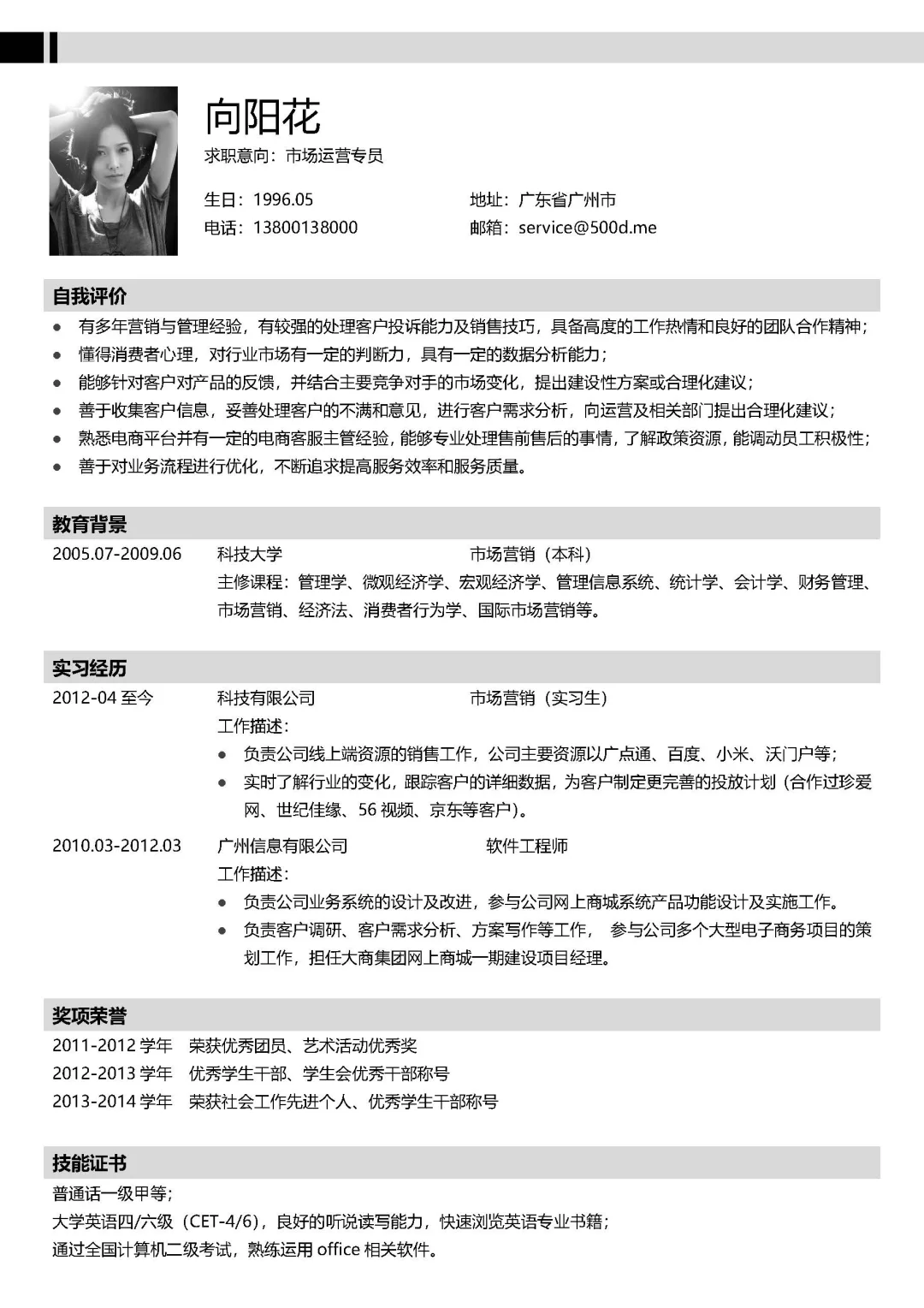 个人简历/大学生简历/求职简历模板分享
