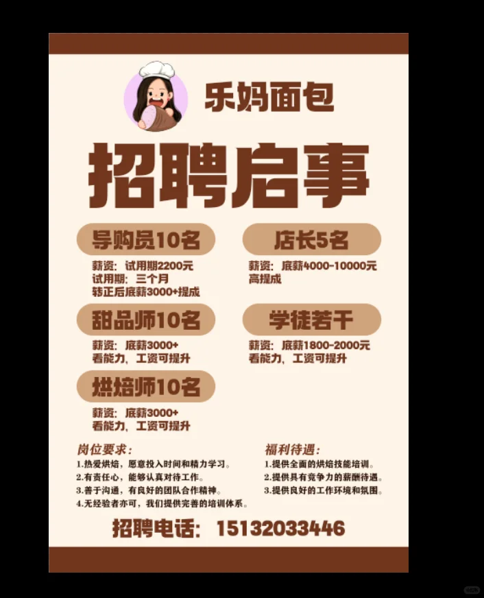 乐妈面包招聘拉