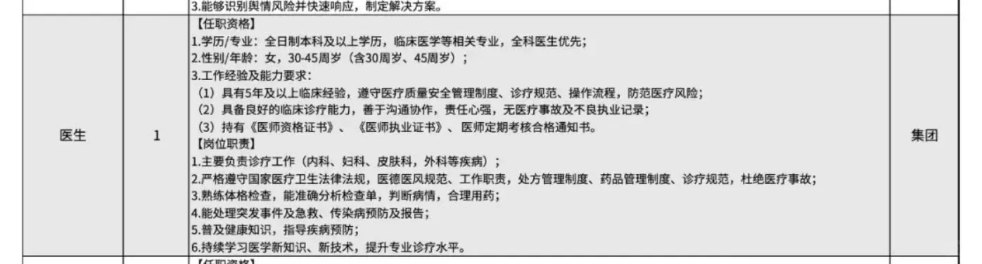 胖东来要招聘女医生了！