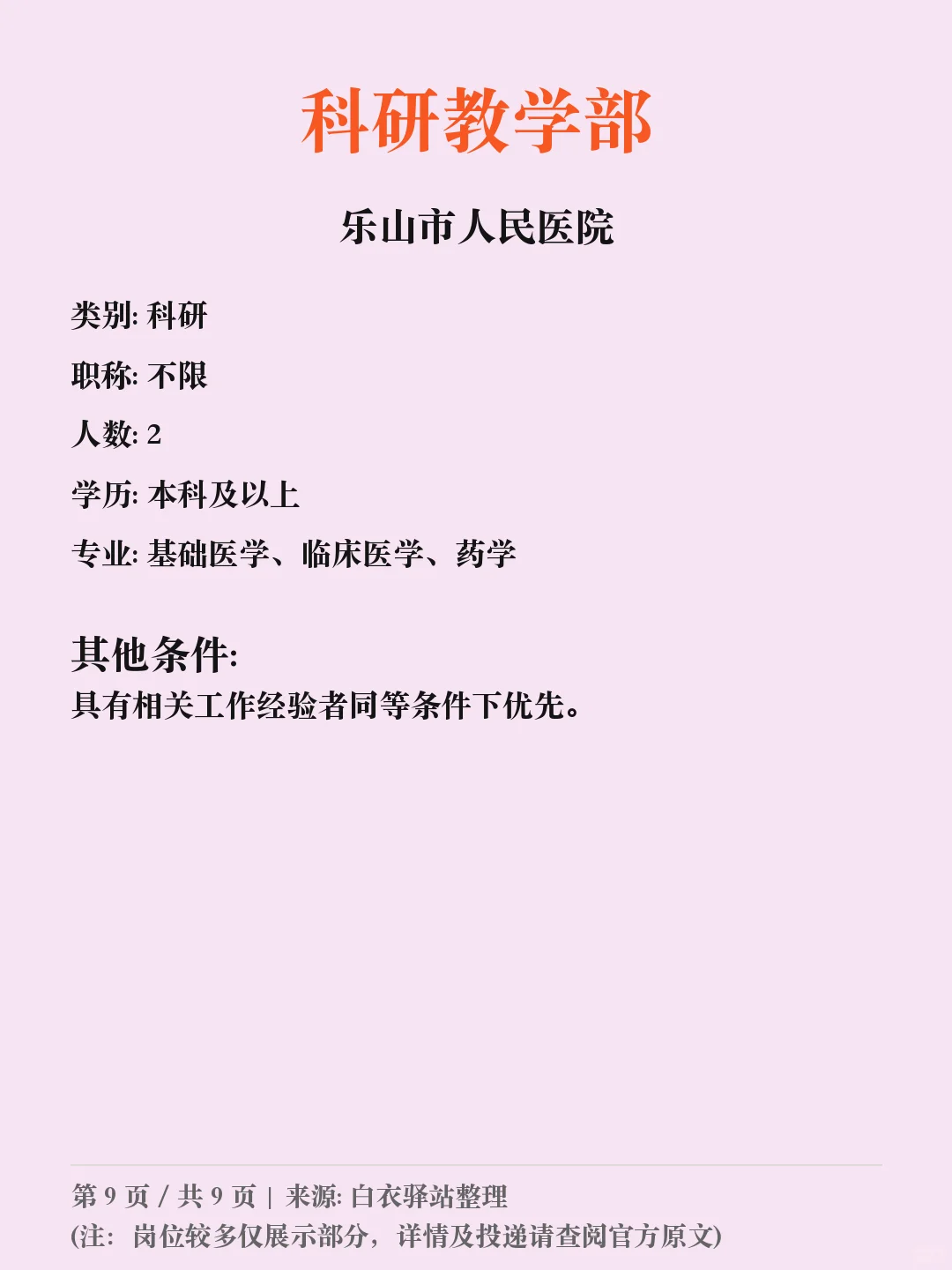 乐山市人民医院招聘行政、后勤
