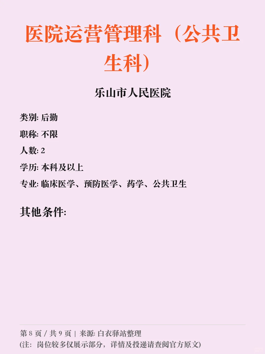 乐山市人民医院招聘行政、后勤