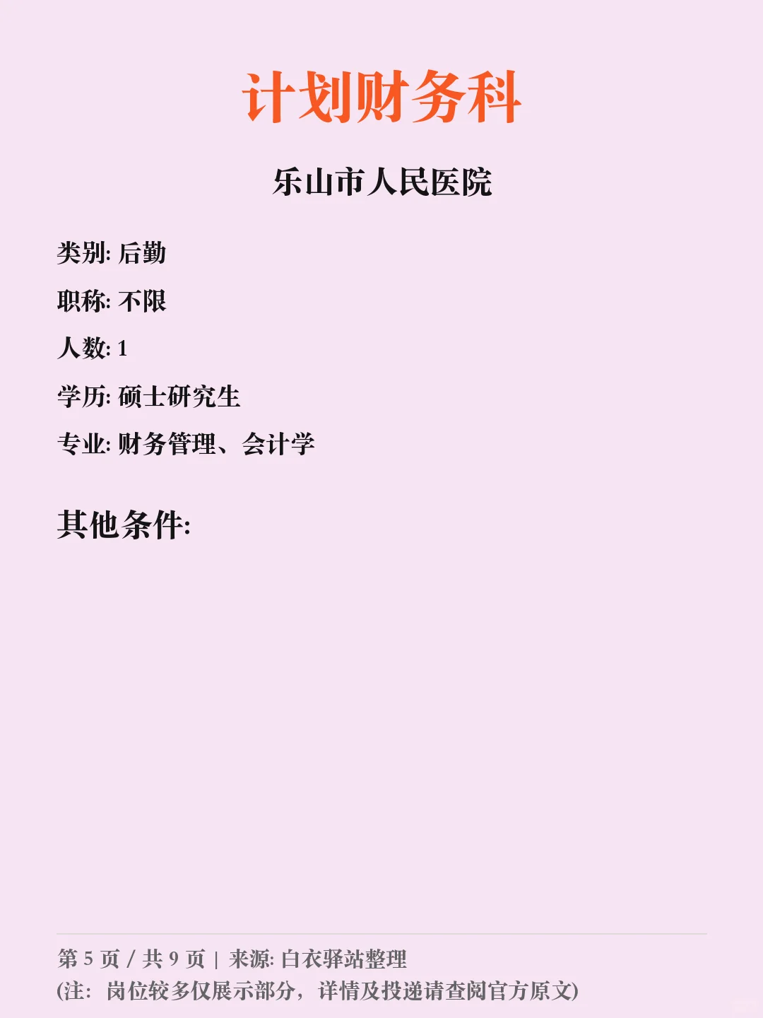 乐山市人民医院招聘行政、后勤