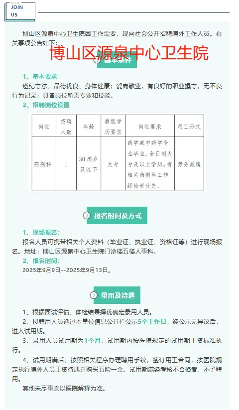 博山区三个卫生院招聘