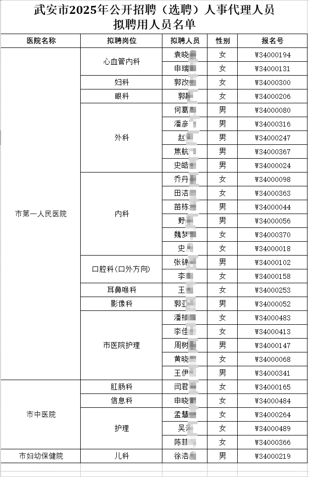 2025邯郸武安市人事代理人员拟用公示
