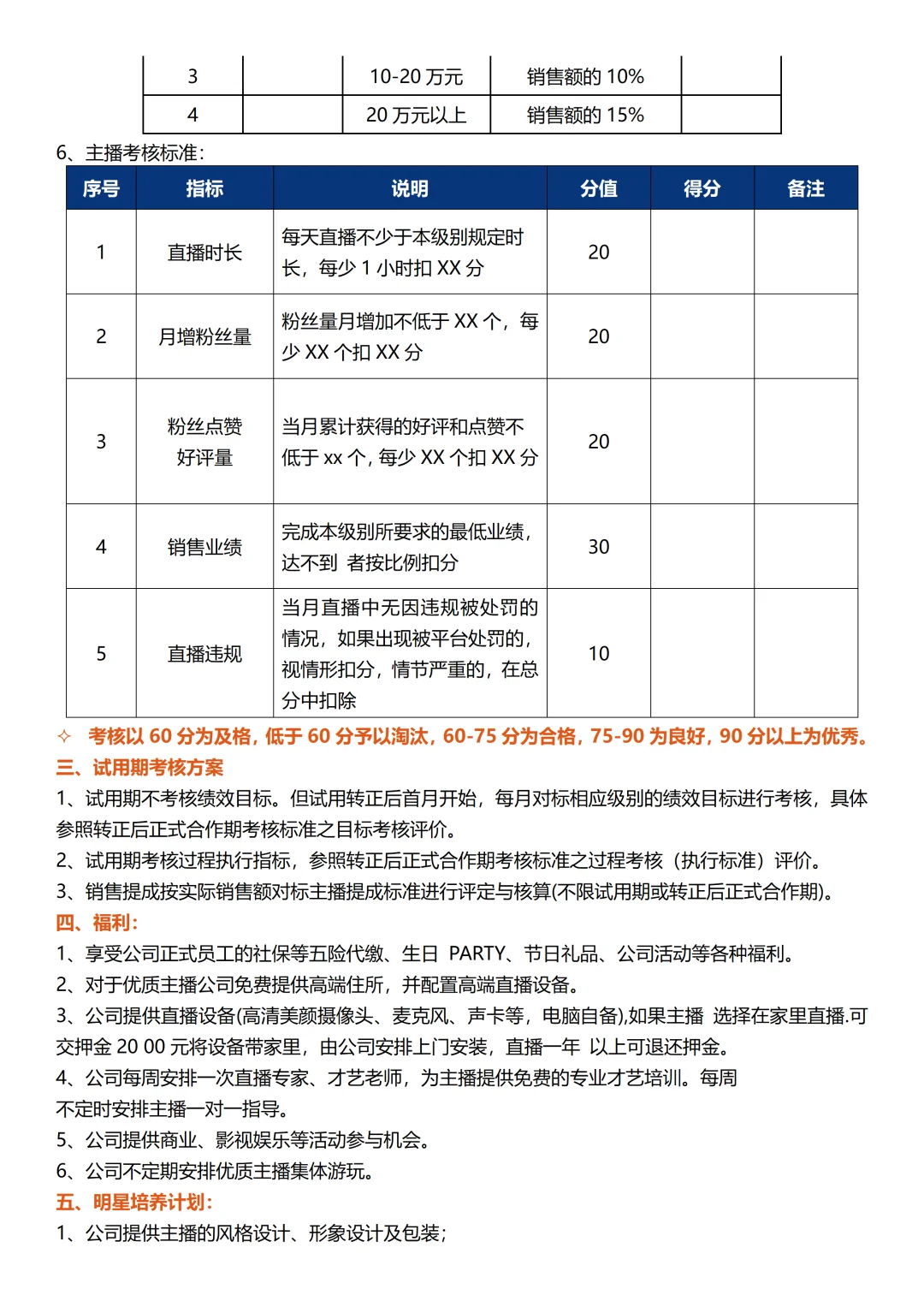 主播薪酬绩效考核方案