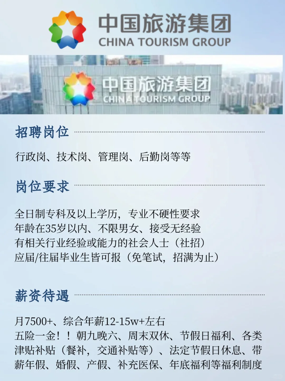 中旅集团捞人啦！专科起报！月7500+！！